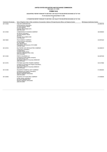 Thumbnail Exelon Corporation Quarterly Report 2022-q1