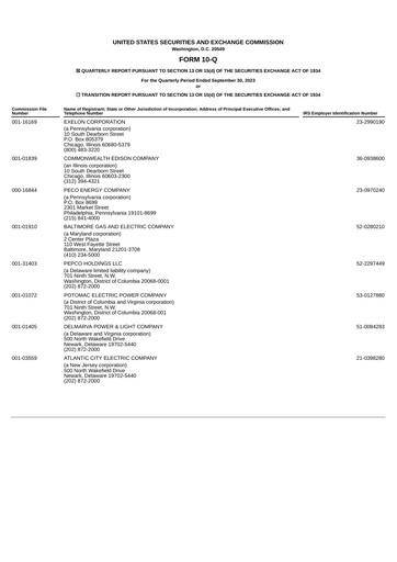 Thumbnail Exelon Corporation Quarterly Report 2023-q3