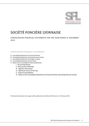 Miniature Société Foncière Lyonnaise Bilan financier 2014