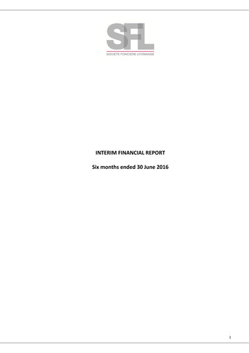 Miniature Société Foncière Lyonnaise Rapport semestriel 2016-h1