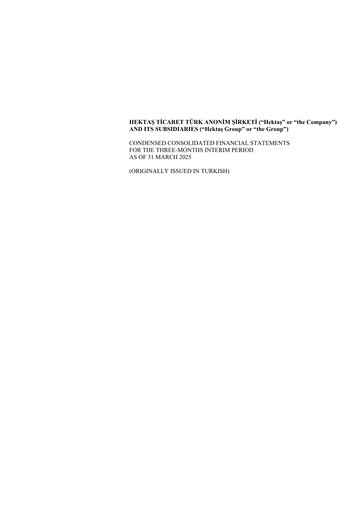 Miniature Hektaş
 Rapport trimestriel 2025-q1