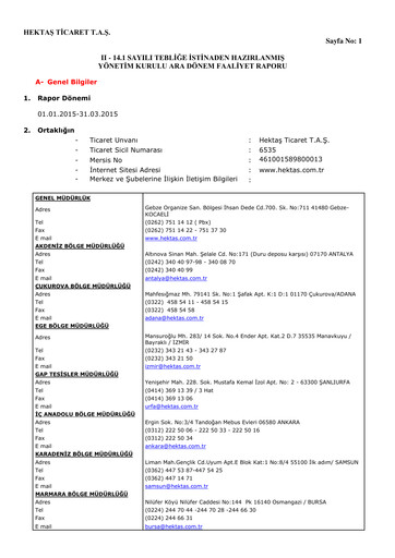 Thumbnail Hektaş
 Quarterly Report 2015-q1