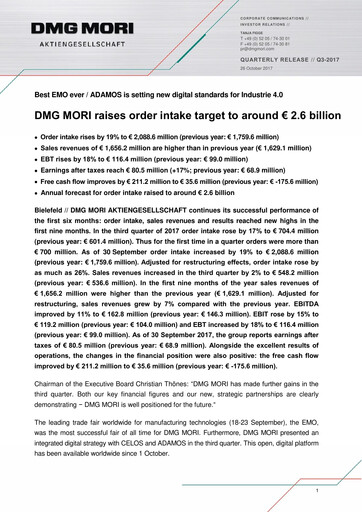 Thumbnail DMG Mori Aktiengesellschaft Quarterly Report 2017-q3