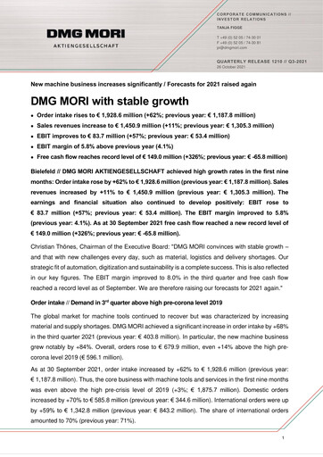 Thumbnail DMG Mori Aktiengesellschaft Quarterly Report 2021-q3