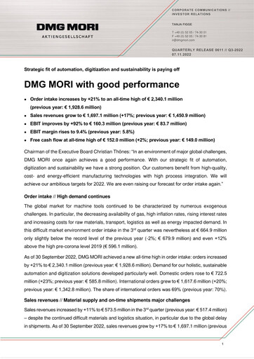 Thumbnail DMG Mori Aktiengesellschaft Quarterly Report 2022-q3