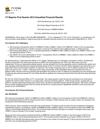 Thumbnail JOYY Quarterly Report 2013-q1
