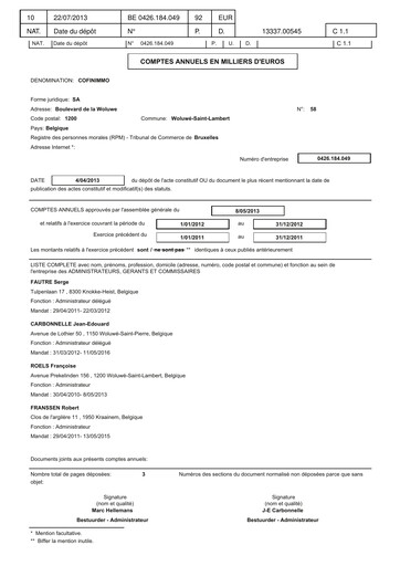 Thumbnail Cofinimmo Financial Statement 2012