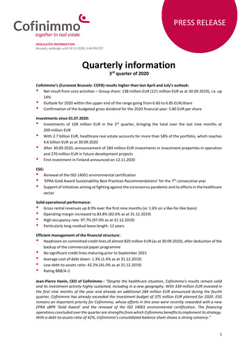Vorschaubild Cofinimmo Quartalsbericht 2020-q3