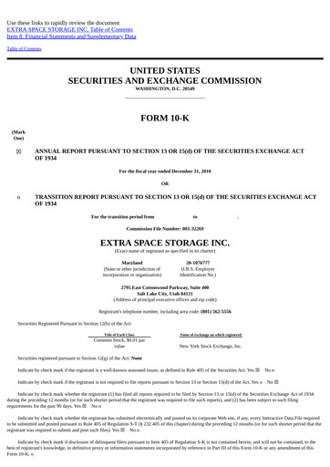 Thumbnail Extra Space Storage
 Annual Report 2010