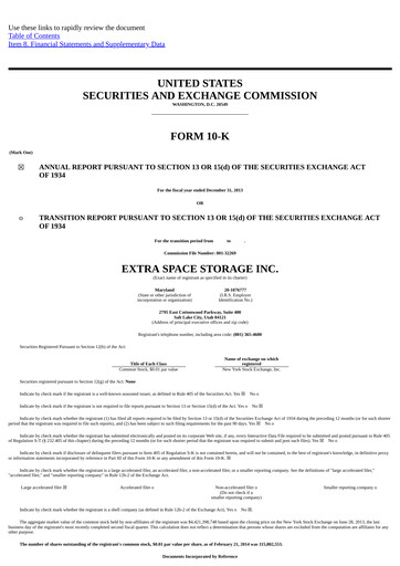 Thumbnail Extra Space Storage
 Annual Report 2013