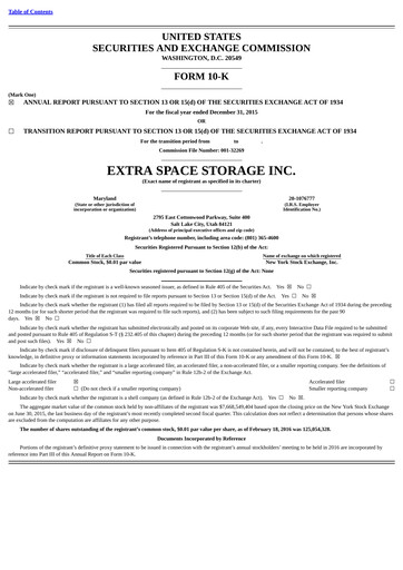 Thumbnail Extra Space Storage
 Annual Report 2015
