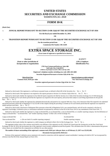Thumbnail Extra Space Storage
 Annual Report 2016