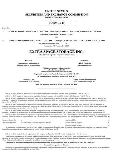 Thumbnail Extra Space Storage
 Annual Report 2017