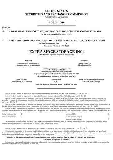 Thumbnail Extra Space Storage
 Annual Report 2019