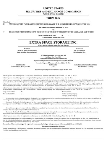 Thumbnail Extra Space Storage
 Annual Report 2022