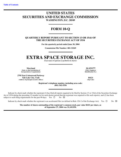 Thumbnail Extra Space Storage
 Quarterly Report 2004-q2