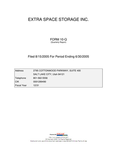Thumbnail Extra Space Storage
 Quarterly Report 2005-q2