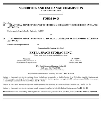 Thumbnail Extra Space Storage
 Quarterly Report 2005-q3