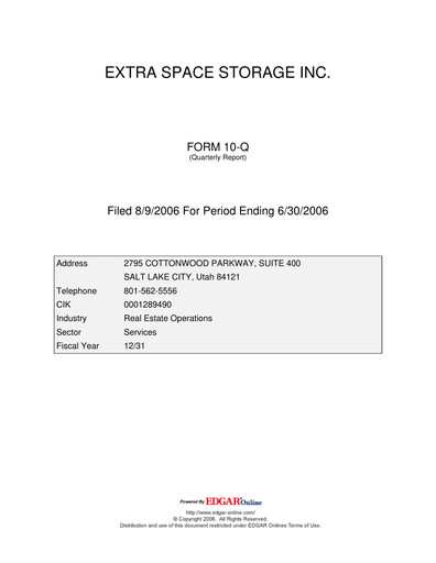Thumbnail Extra Space Storage
 Quarterly Report 2006-q2