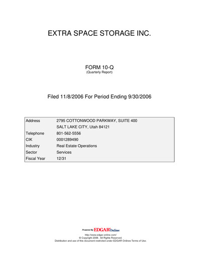 Thumbnail Extra Space Storage
 Quarterly Report 2006-q3