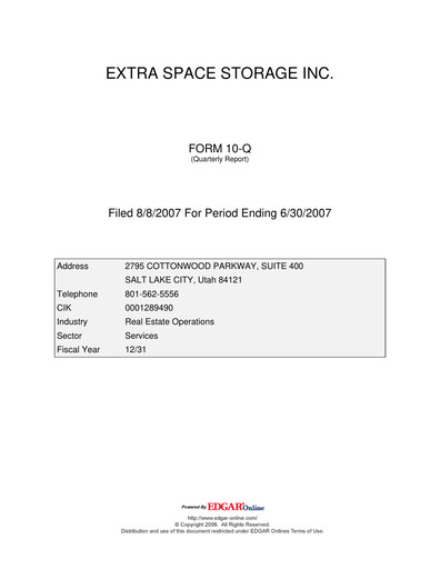 Thumbnail Extra Space Storage
 Quarterly Report 2007-q2