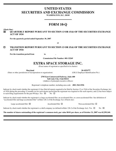 Thumbnail Extra Space Storage
 Quarterly Report 2007-q3