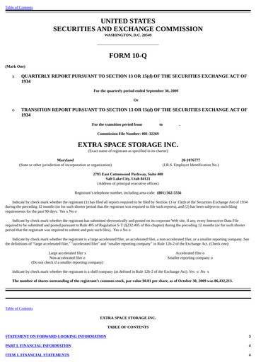 Thumbnail Extra Space Storage
 Quarterly Report 2009-q3