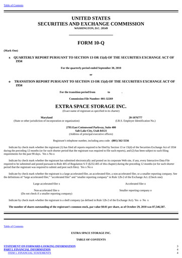 Thumbnail Extra Space Storage
 Quarterly Report 2010-q3