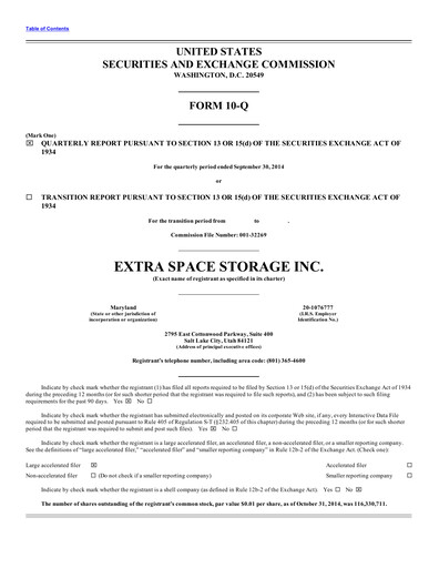 Thumbnail Extra Space Storage
 Quarterly Report 2014-q3