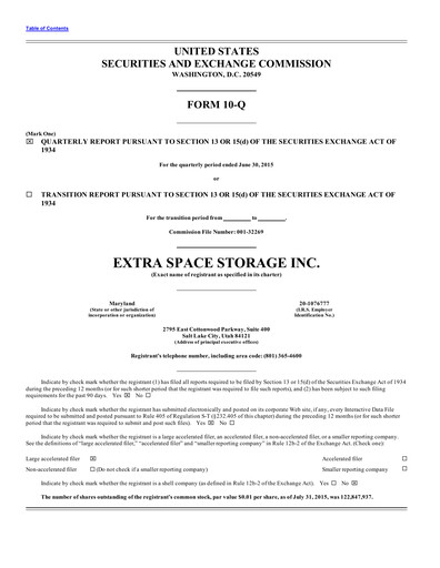Thumbnail Extra Space Storage
 Quarterly Report 2015-q2