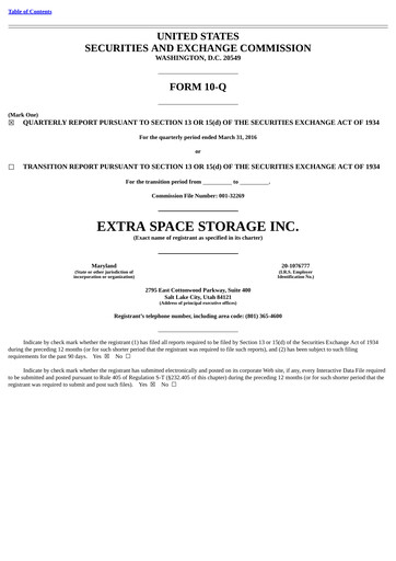 Thumbnail Extra Space Storage
 Quarterly Report 2016-q1