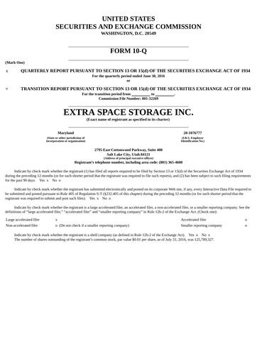 Thumbnail Extra Space Storage
 Quarterly Report 2016-q2