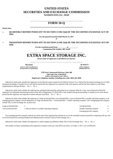 Thumbnail Extra Space Storage
 Quarterly Report 2017-q1