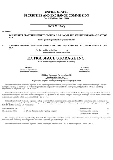 Thumbnail Extra Space Storage
 Quarterly Report 2017-q3