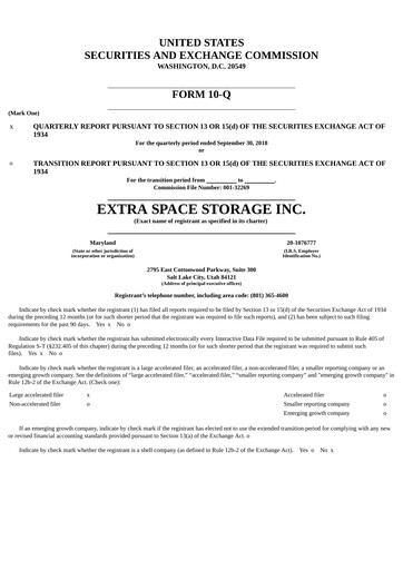 Thumbnail Extra Space Storage
 Quarterly Report 2018-q3