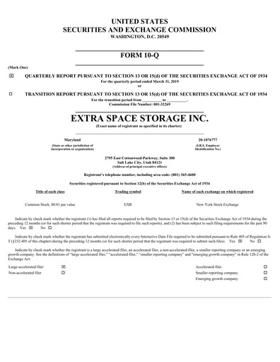 Thumbnail Extra Space Storage
 Quarterly Report 2019-q1