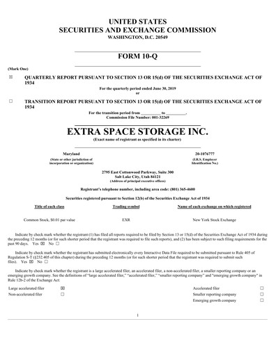 Thumbnail Extra Space Storage
 Quarterly Report 2019-q2