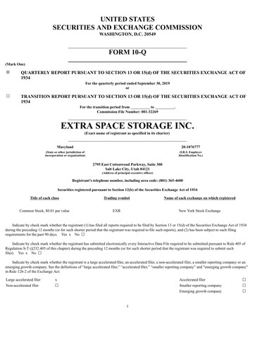 Thumbnail Extra Space Storage
 Quarterly Report 2019-q3