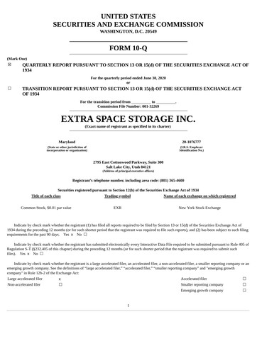 Thumbnail Extra Space Storage
 Quarterly Report 2020-q2
