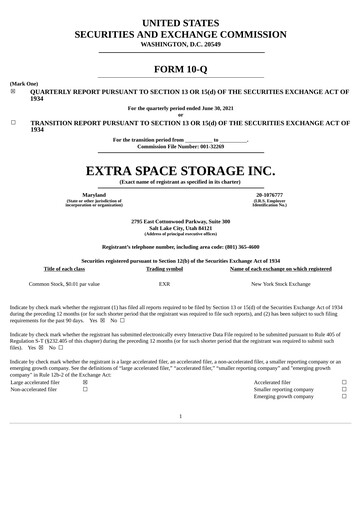 Thumbnail Extra Space Storage
 Quarterly Report 2021-q2