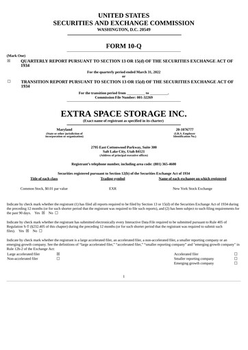 Thumbnail Extra Space Storage
 Quarterly Report 2022-q1