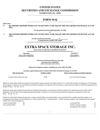 Thumbnail Extra Space Storage
 Quarterly Report 2025-q3