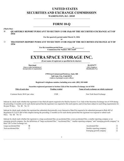 Thumbnail Extra Space Storage
 Quarterly Report 2026-q1