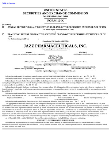 Thumbnail Jazz Pharmaceuticals Annual Report 2007