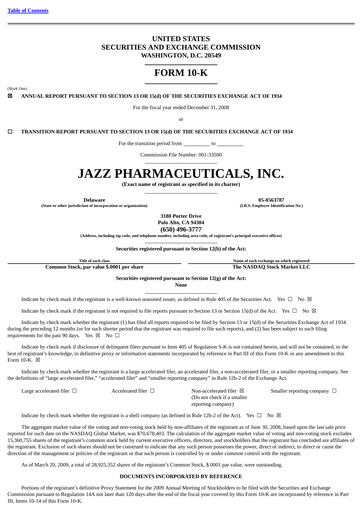 Thumbnail Jazz Pharmaceuticals Annual Report 2008