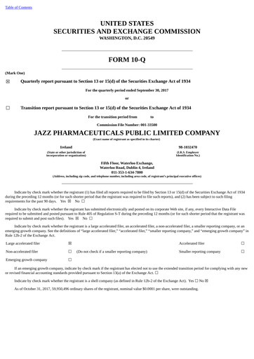 Thumbnail Jazz Pharmaceuticals Quarterly Report 2017-q3