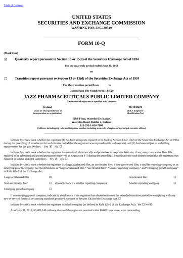 Thumbnail Jazz Pharmaceuticals Quarterly Report 2018-q2