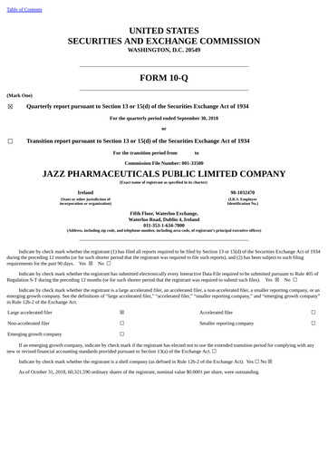 Thumbnail Jazz Pharmaceuticals Quarterly Report 2018-q3