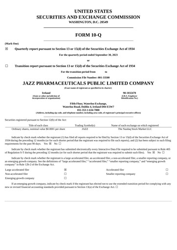 Thumbnail Jazz Pharmaceuticals Quarterly Report 2023-q3