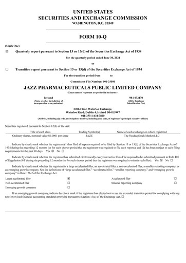 Thumbnail Jazz Pharmaceuticals Quarterly Report 2024-q2